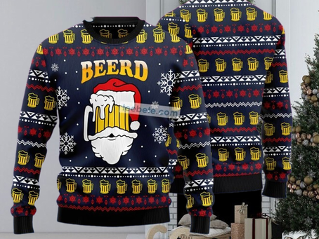 Santa Beerd Cup Blue Ugly Xmas Sweater
