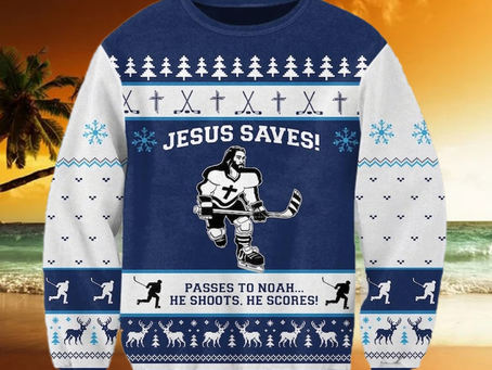 Jesus Saves Hockey Christmas Ugly Sweater Canada Hockey