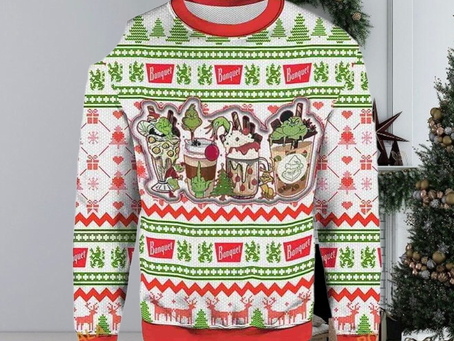 Grinch Coffee Latte Christmas 3D Knitting Pattern Ugly Christmas Holiday Sweater