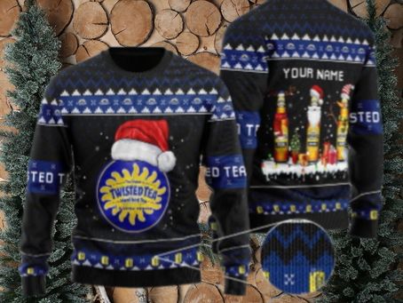 Personalized Twisted Tea Santa Reindeer Snowflake Ugly Sweater