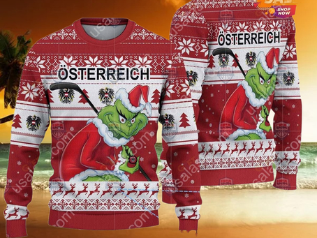 Austria Ice Hockey Team Grinch Hockey Stick Ugly Christmas Sweater