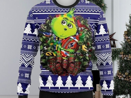 Grinch Hug Baltimore Ravens NFL Ugly Wool Sweater