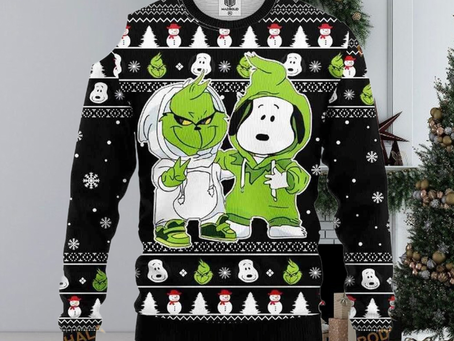 Grinch And Snoopy Friends Ugly Xmas Wool Knitted Sweater