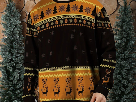 Christmas Ugly Sweater, Casual Crew Neck, Polyester Knit Fabric with Medium Stretch, Festive Long Sleeve Holiday Jumper with Portrait Pattern, for Him, Husband, Dad, Boyfriend