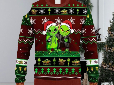 Grinch And Baby Yoda Star Wars Christmas Funny Ugly Christmas Wool Knitted Sweater