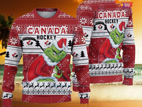 Canada Ice Hockey Team Grinch Hockey Stick Ugly Christmas Sweater