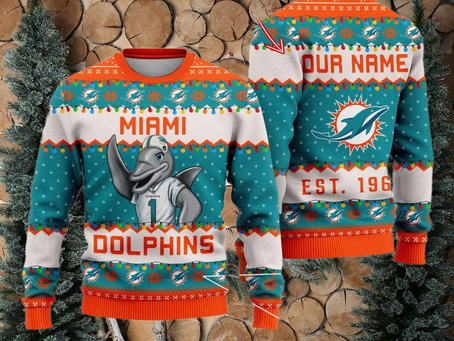 NFL Miami Dolphins Cute Mascot Custom Ugly Christmas Sweater