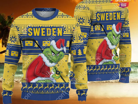 Norway Ice Hockey Team Grinch Hockey Stick Ugly Christmas Sweater