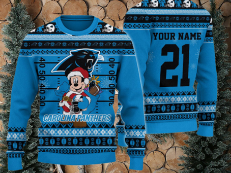 Carolina Panthers Mickey Mouse Santa Ugly Christmas Sweater