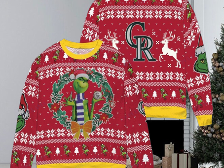Colorado Rockies x Grinch Dr. Seuss How the Grinch Stole Christmas MLB with World Series Trophy Ugly Christmas Sweater Red