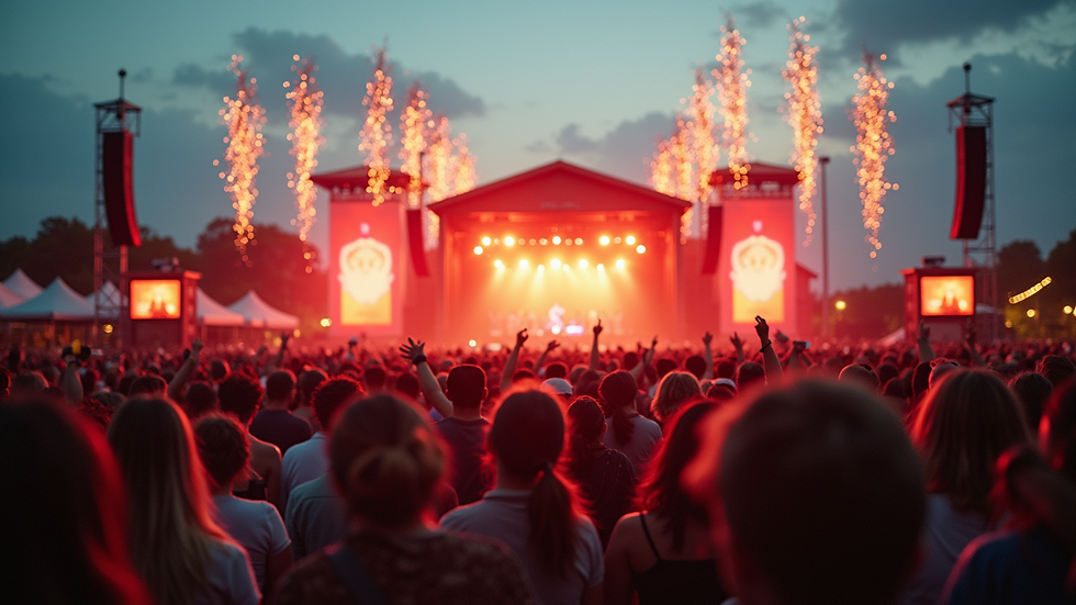 High angle view of a vibrant music festival atmosphere