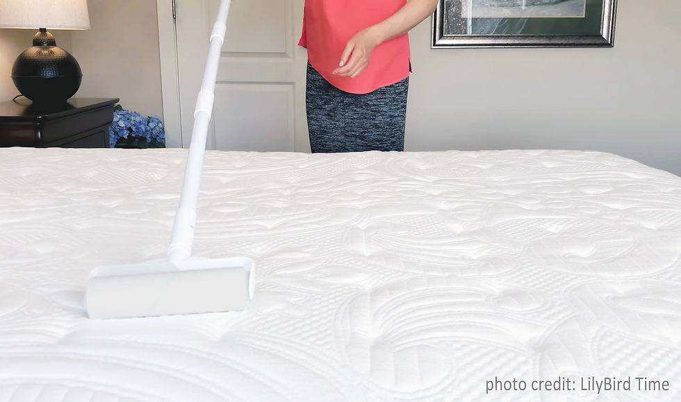 • Keep your mattress clean. A lint roller with an extendable handle easily picks up dust and pet hair on the mattress, bed frame, sofa, and floor.