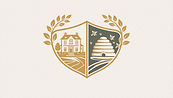 Logo represening honey production and heritage restoration  combing beekeeping, land stewardship
