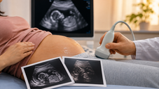 Ultrason muayenesi sırasında gebelik takibi yapılan anne adayında bebeğin cinsiyetinin değerlendirilmesini temsil eden fetal ultrason görüntüsü.
