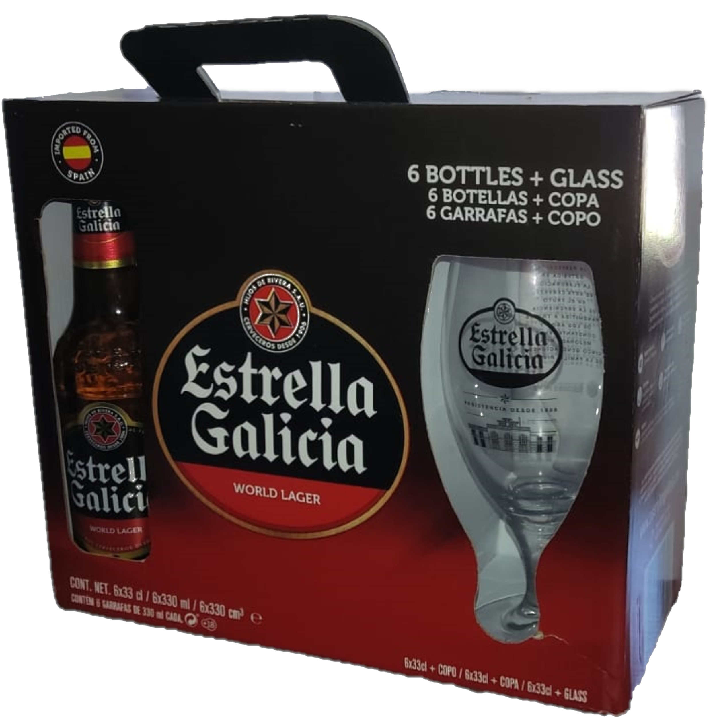 Kit Estrella Galicia - 6 long neck 330ml + Taça
