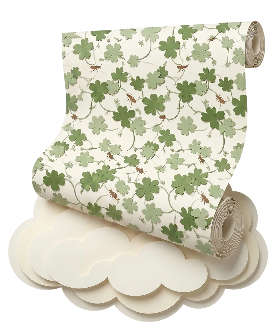 Papel de parede com estampa de folhas, design autoral para infância.