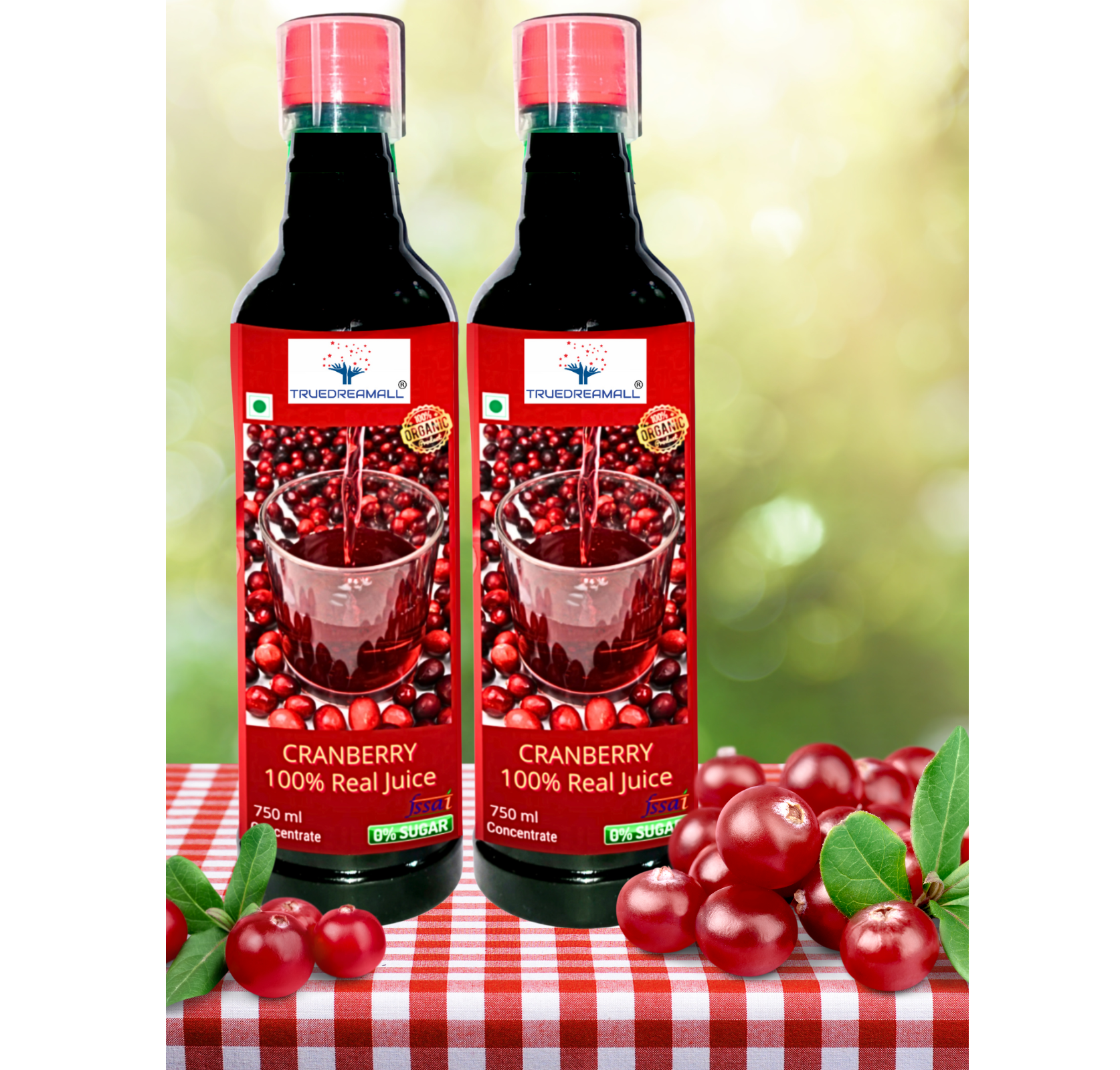 Truedreamall Cranberry Juice Concentrate for Men, No Added Sugar - Pack of 2