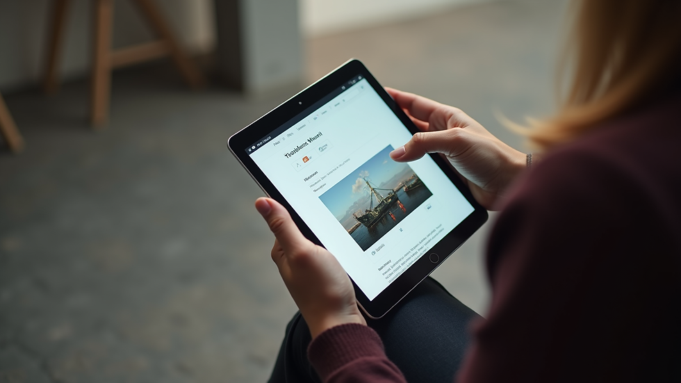 High angle view of a user browsing Aurawulf on a tablet