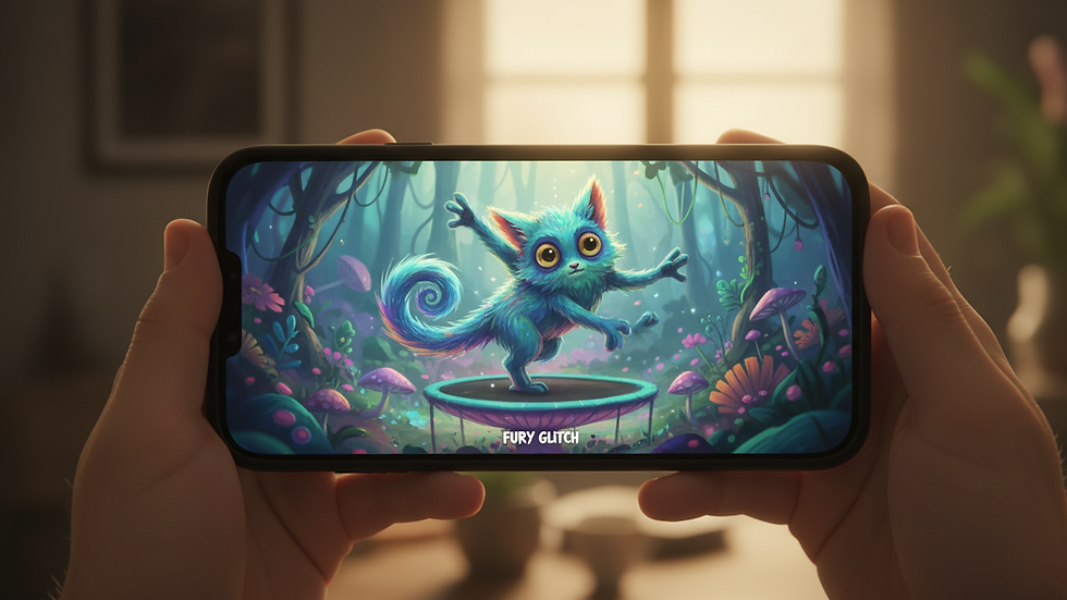 Close-up view of a smartphone displaying a short furry video