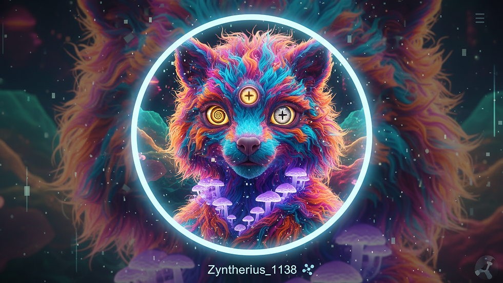 Close-up view of a colorful furry avatar profile on a virtual community platform