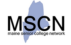 Maine Senior College Network logo, a map of Maine with mscn over it