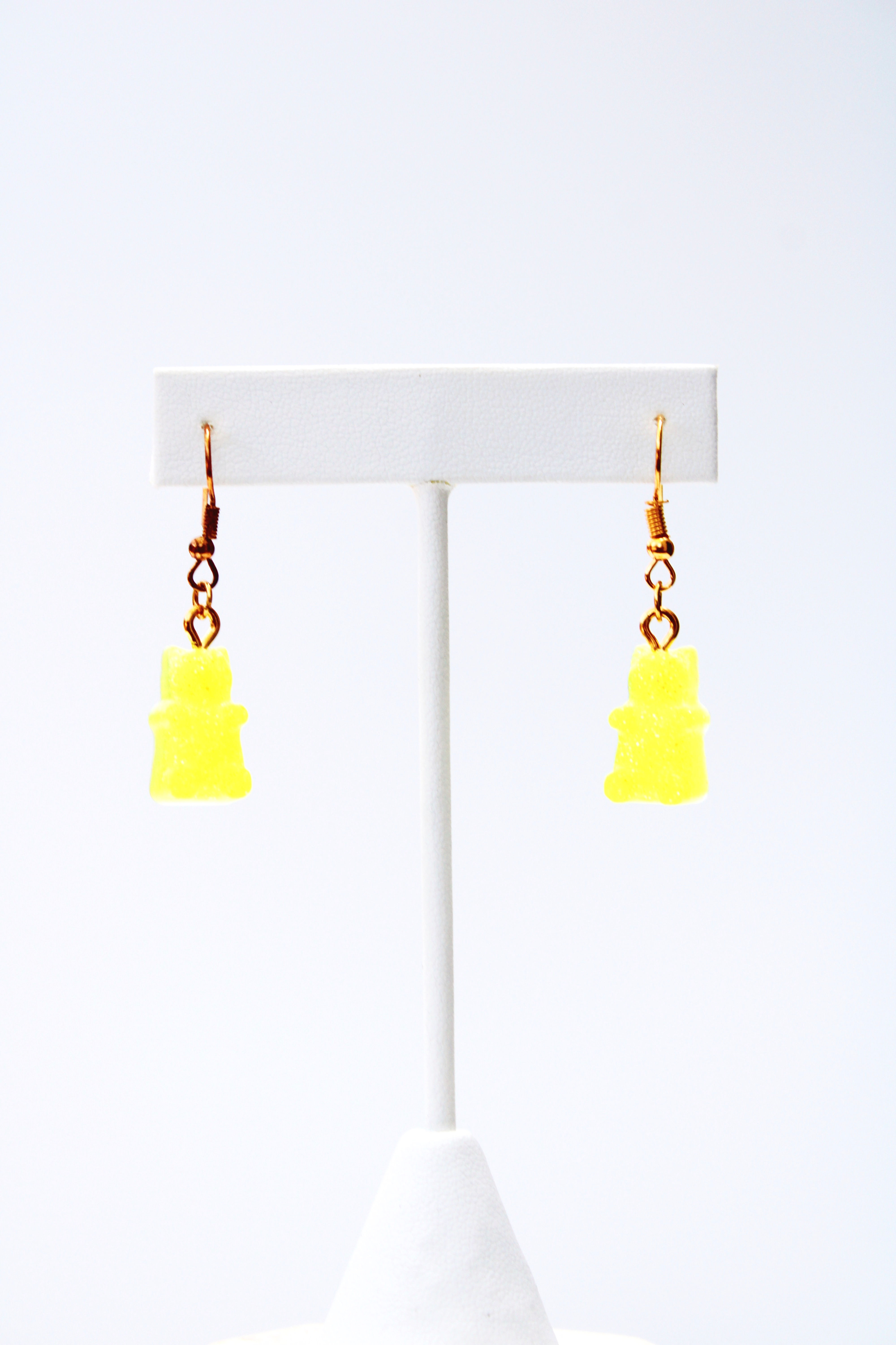 Neon Yellow Sparkly Gummy Bear Earrings