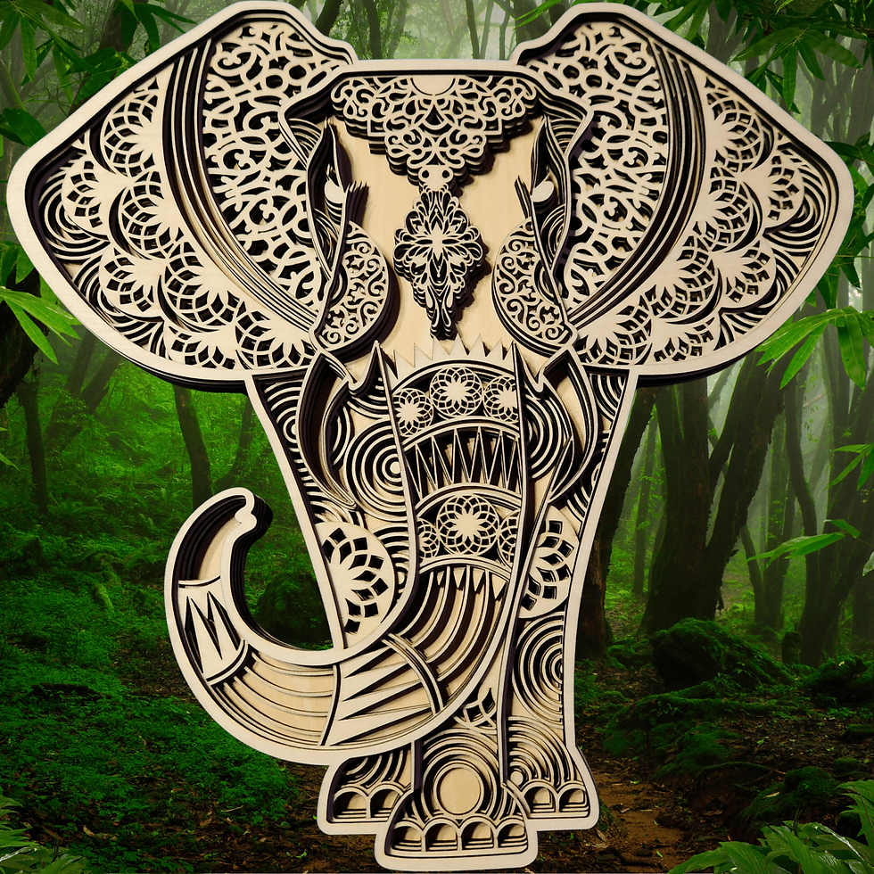 5-Layer Basswood Elephant w/Mosaic Motif