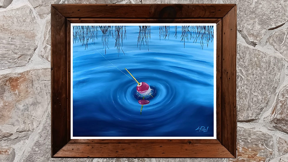 Drifting Bobber oil painting print brown frame