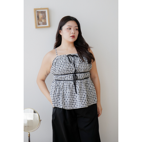 Riri Gingham Sleeveless Ruched Ribbon Top | The Fleur Label