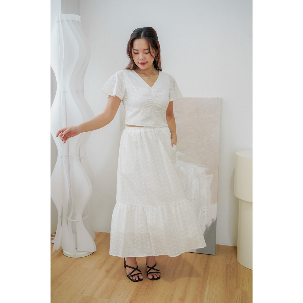 Delilah Eyelet Top/ Skirt/ Set (White)