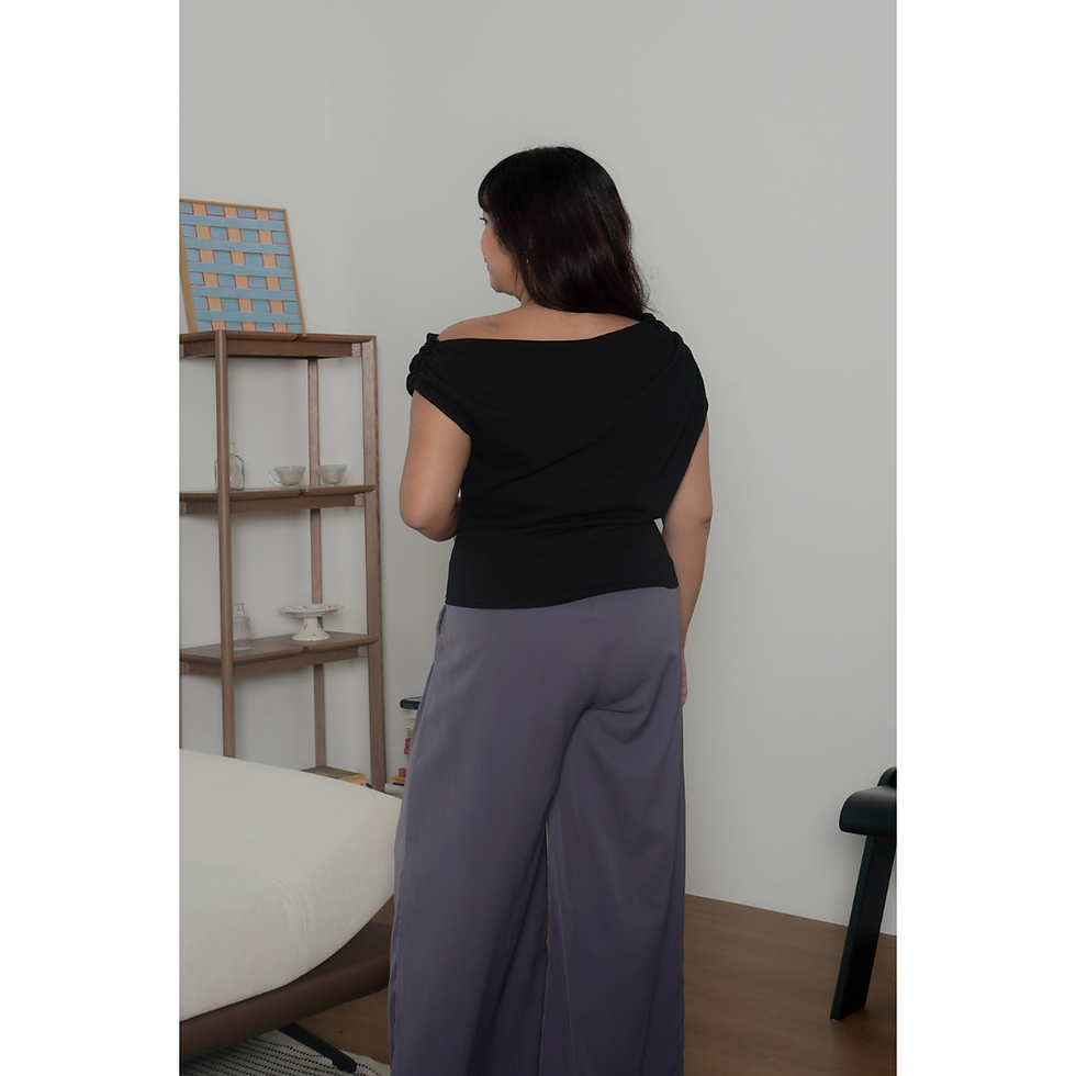 Thumbnail: Becky Drape Top (Grey / Chocolate Brown / Black)
