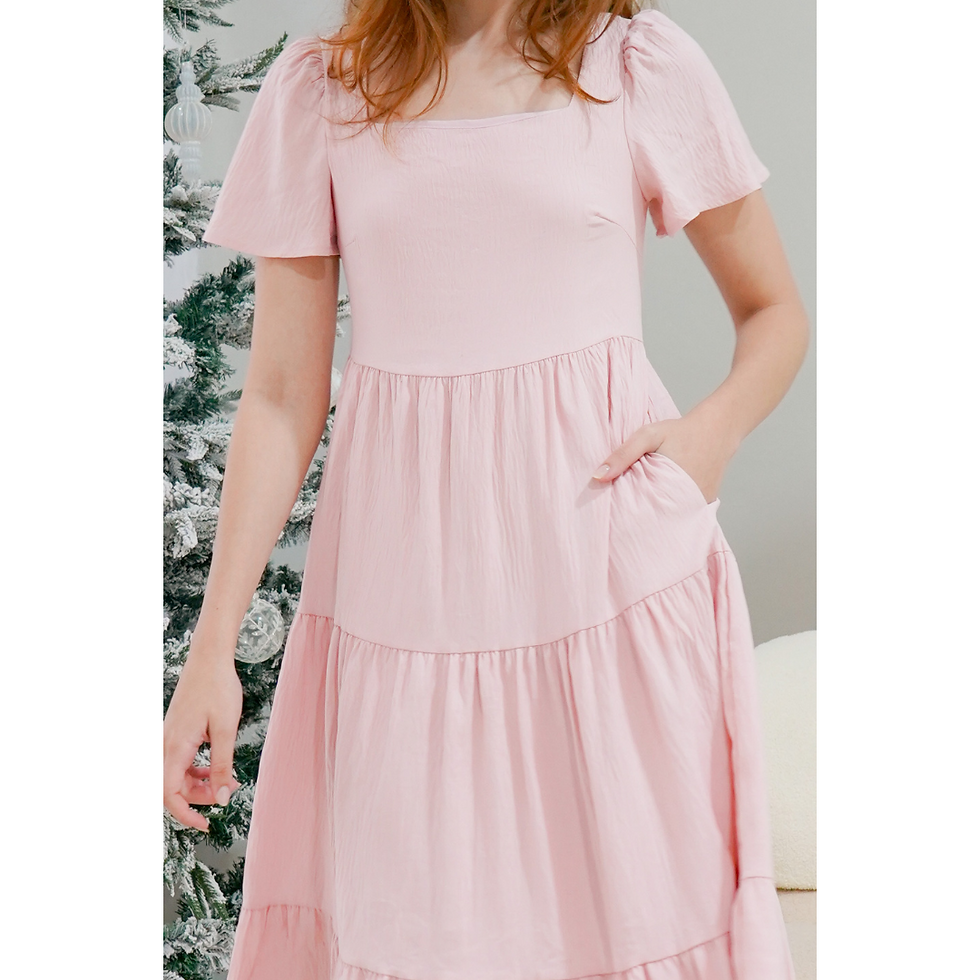 Thumbnail: Brielle Square Neck Ruffle Maxi in Sweet Pink