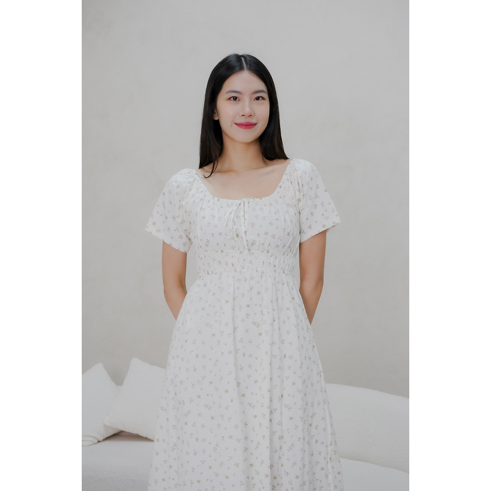 Thumbnail: Madilyn Floral Double Elastic Waistband Midaxi Dress (Black / Cream)