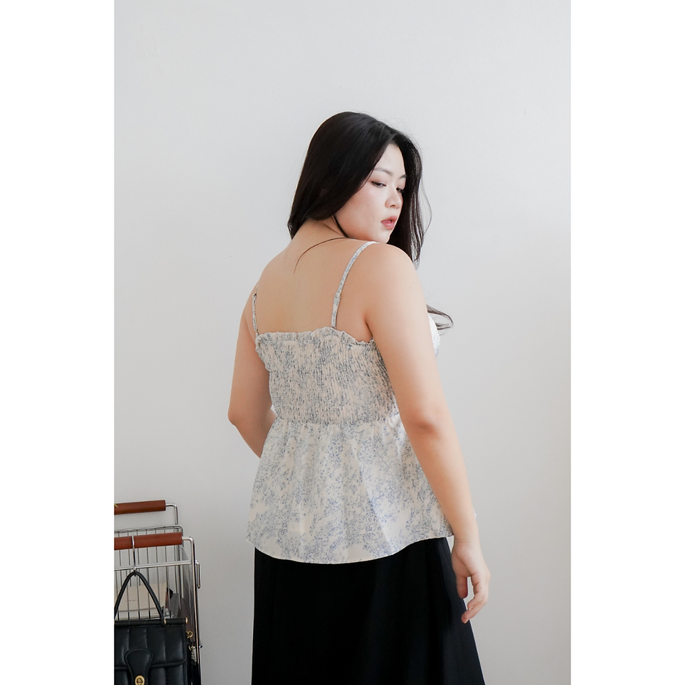 Thumbnail: Laine Porcelain Florals Sleeveless Ruched Ribbon Top