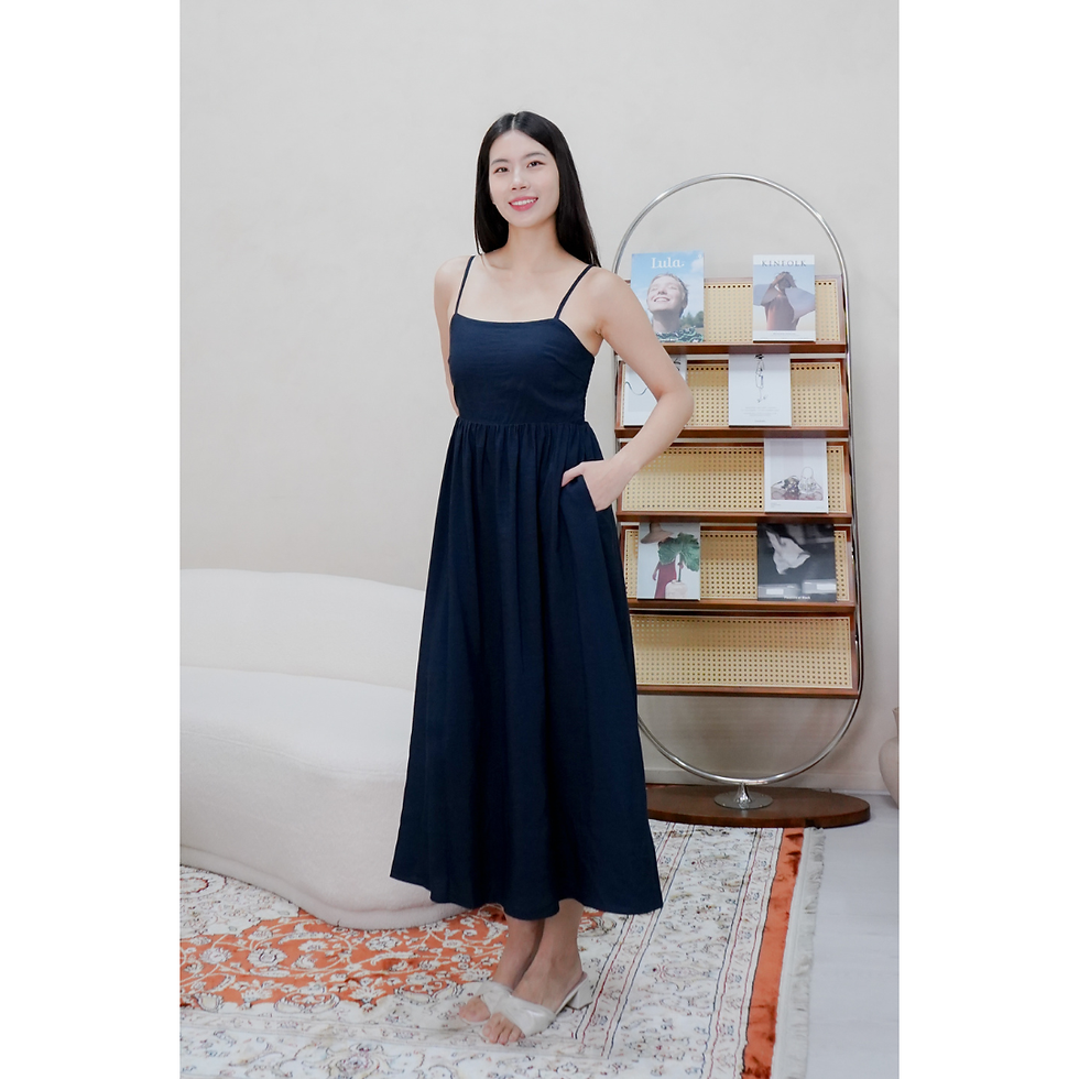 Thumbnail: Giselle Linen Blend Sleeveless Midaxi Dress (Rosewood / Natural / Black / Navy)