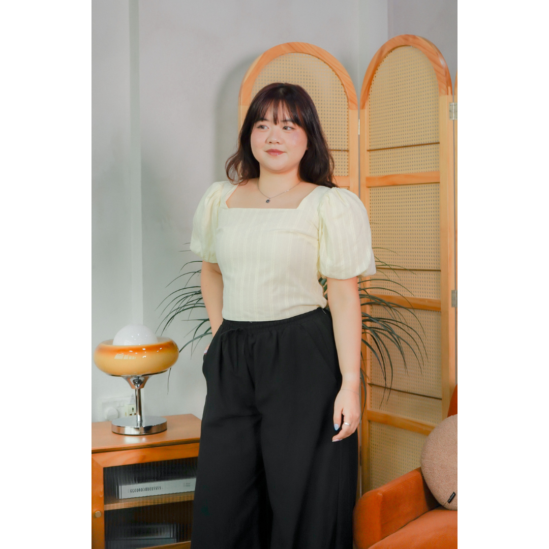 Elle Puff Sleeve Cotton Top (Yellow / Blue / Black)