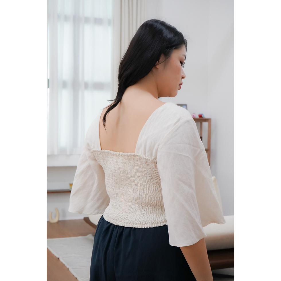 Thumbnail: Darcy V-Neck Kimono Sleeve Linen Blend Top (Black / Natural / Rosewood)