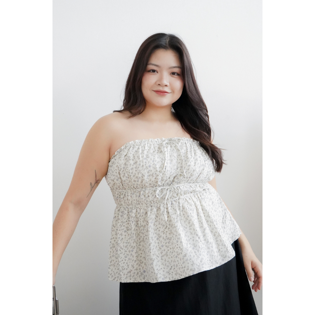 Ivy Florals Sleeveless Ruched Ribbon Top