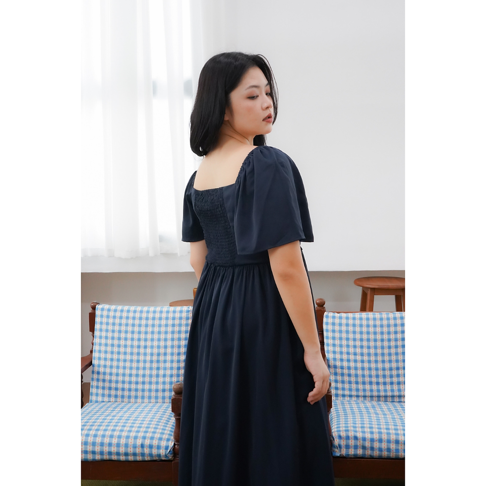 Thumbnail: Audrey Sweetheart Flutter Sleeve Midaxi Dress (Black / Navy)