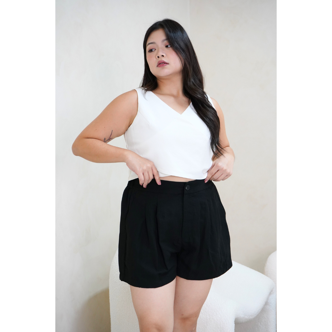 Ava Linen Blend Shorts with Pockets (Natural / Rosewood/ Black / Grey)