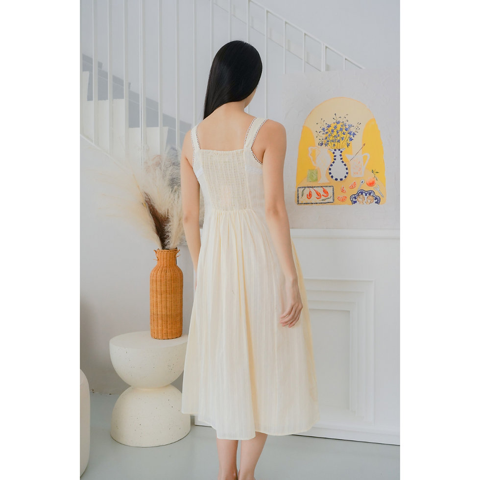 Thumbnail: Eun Lace Trimmed Sleeveless Midaxi Dress (B&W / Blue / Pastel Yellow / Black)