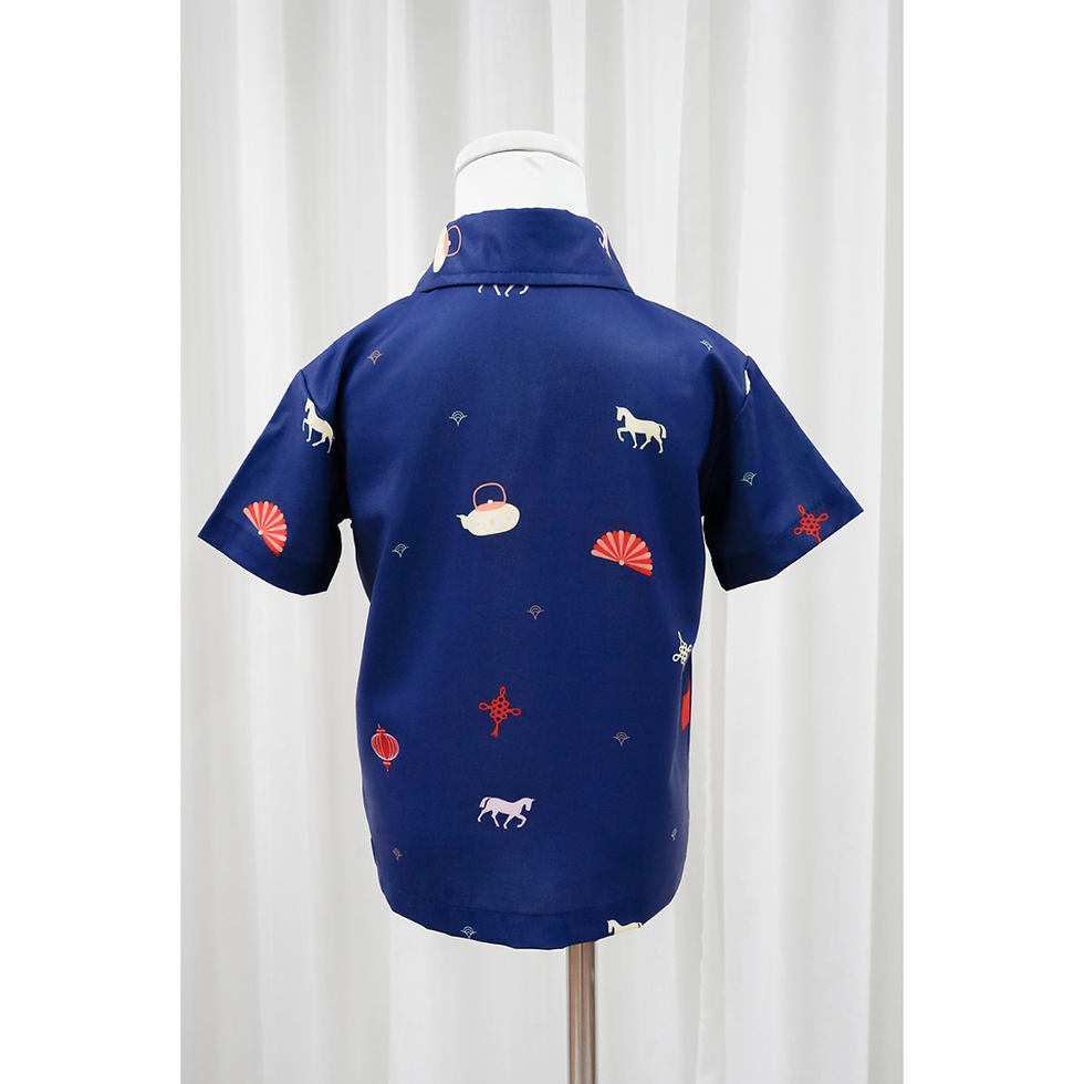 Thumbnail: JUNIOR Rui Prints Polyester Shirt (Royal Blue / Cream)