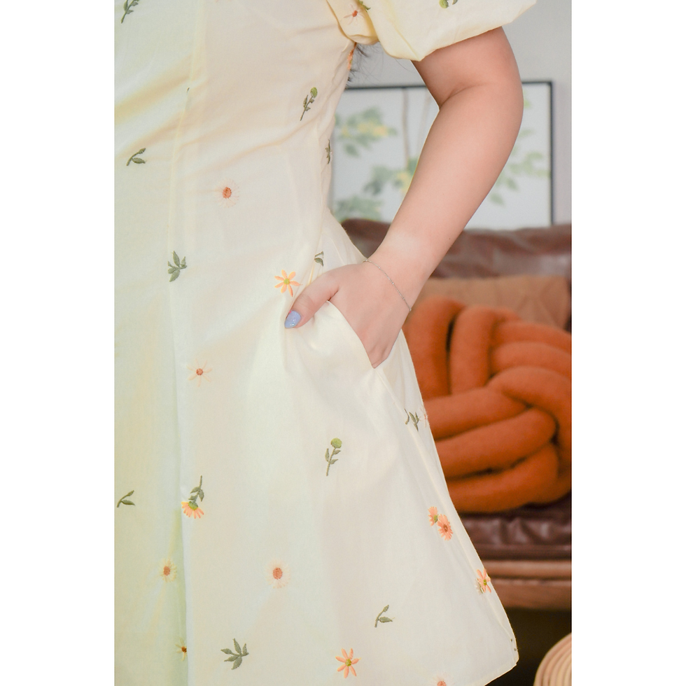 Thumbnail: Gabbie Corset Back Dress with Puff Sleeves (Yellow / White)