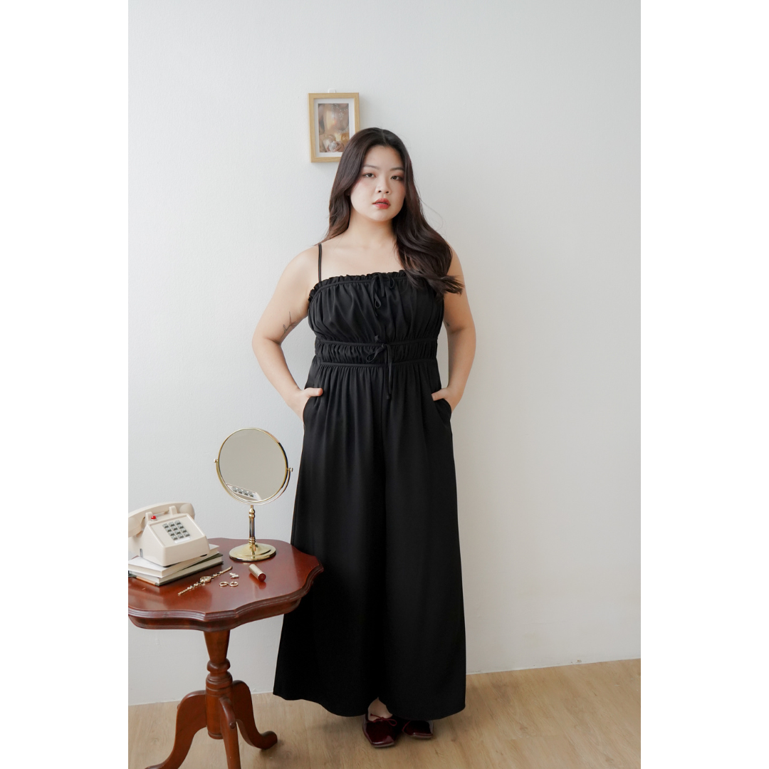 Lena Ruched Ribbon Wideleg Jumpsuit (Black / Navy / Lilac)