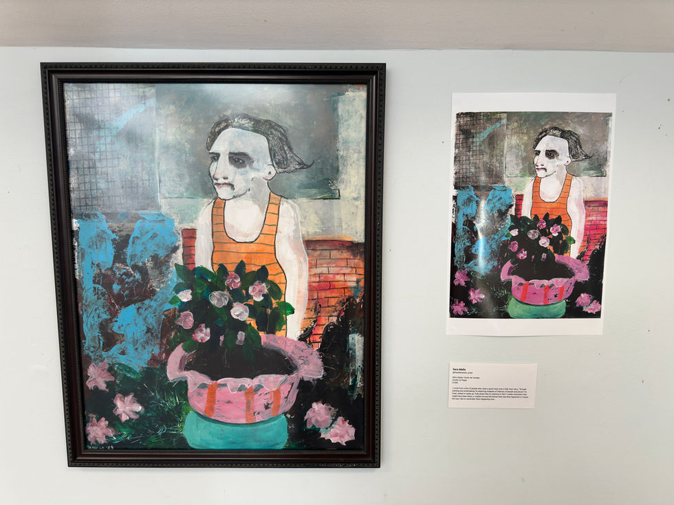 photo of Beyond the HERE and NOW: Originals and Reproductions exhibition, Sarah Mello "Miss Gladys Tends Her Garden"