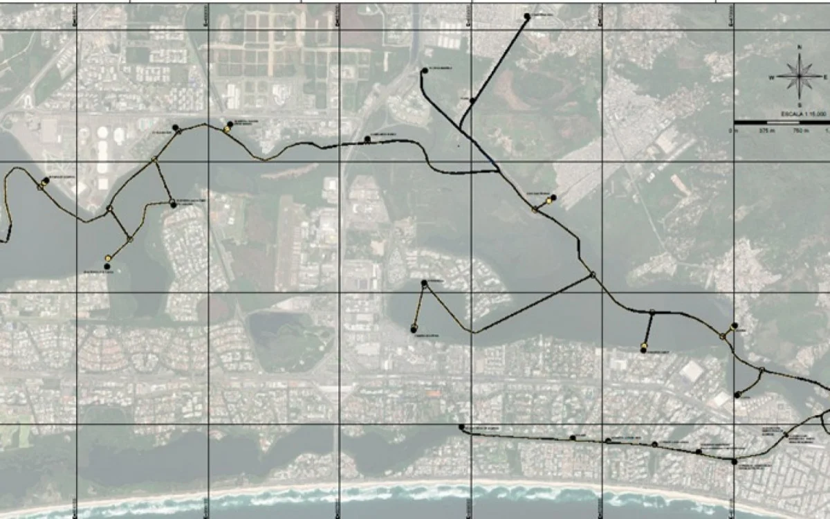 Na imagem podemos ver um mapa que projeta os locais onde haverá transporte por embarcações.