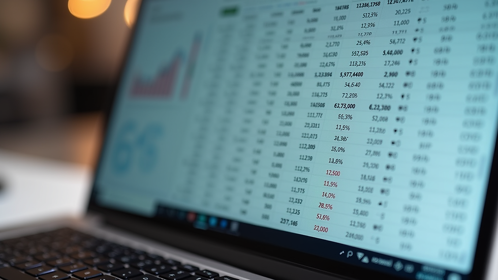 Close-up view of a laptop screen showing financial spreadsheets