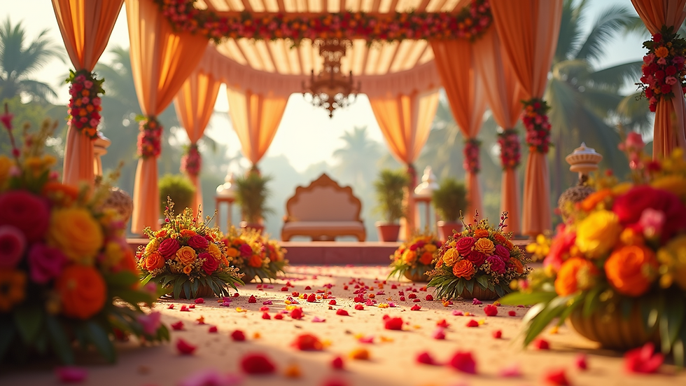 Eye-level view of a wedding venue decorated with flowers in Bengaluru