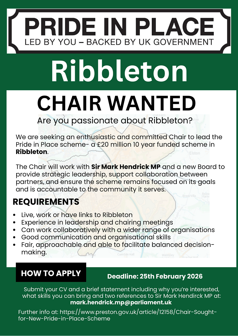 Chair sought for Ribbleton Pride in Place Scheme