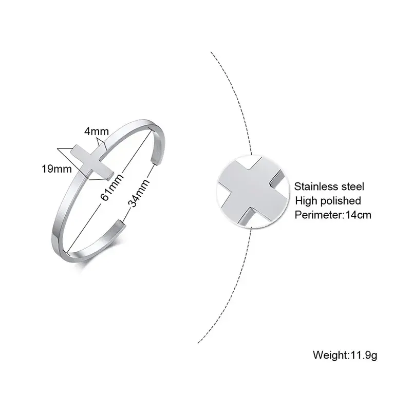 Miniatura: Silverly Cross Cuff Bracelet Stainless Steel Sideways Cross